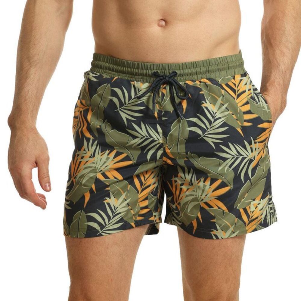 RIPT Essentials Mens Jungle Print Swim Shorts / Navy/Green